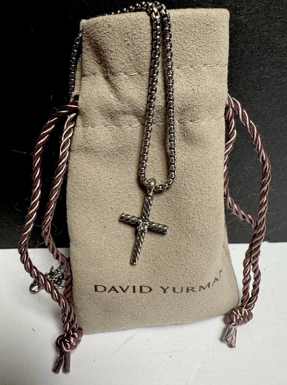 David Yurman Sterling Silver Petite Cable Cross Diamond Necklace 16 Inch MSRP405